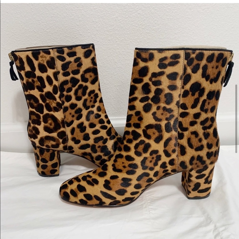Leopard print calf hair ankle boot